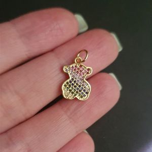 Подвес мишка с цветными фианитами, цвет "золото"